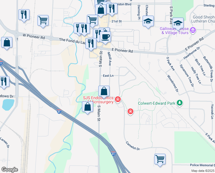 map of restaurants, bars, coffee shops, grocery stores, and more near 1084 Mihill Avenue in Fond du Lac