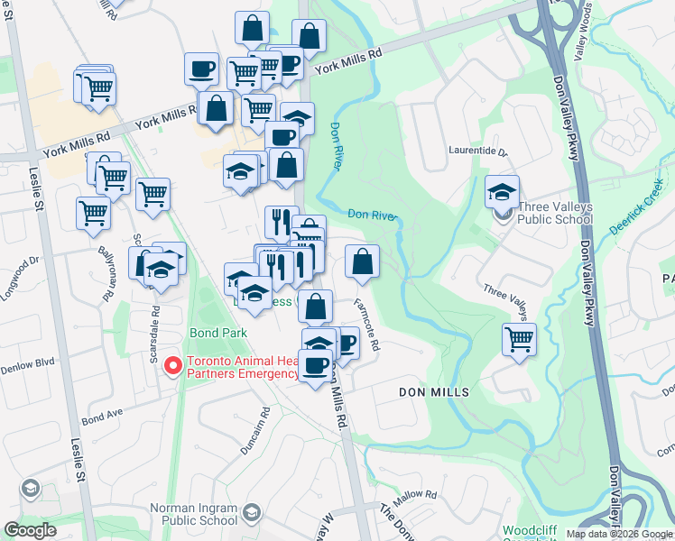 map of restaurants, bars, coffee shops, grocery stores, and more near in Toronto