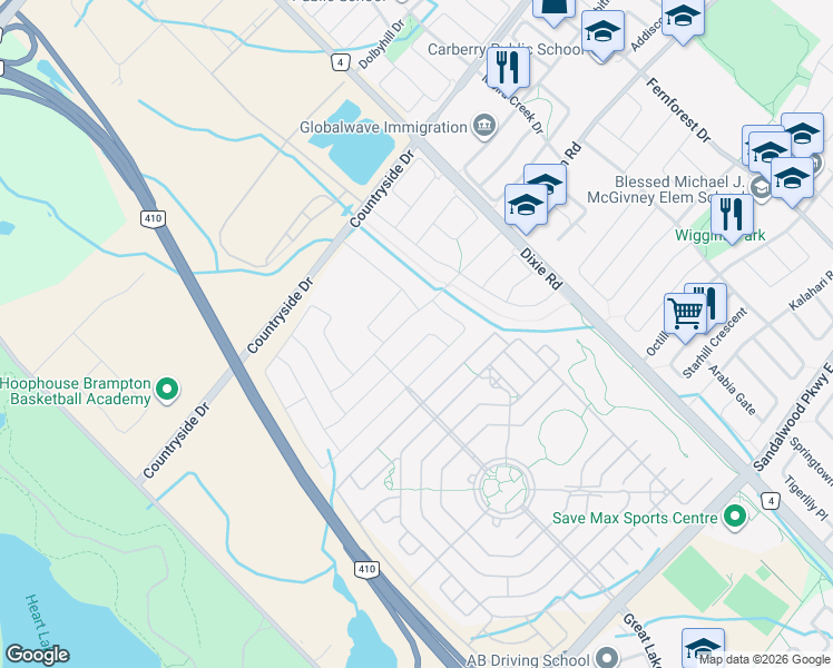 map of restaurants, bars, coffee shops, grocery stores, and more near 59 Templehill Road in Brampton