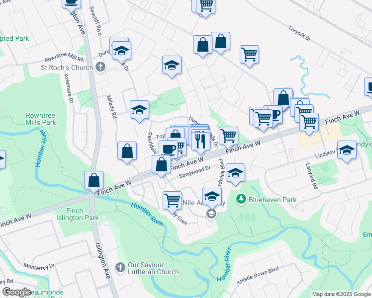 map of restaurants, bars, coffee shops, grocery stores, and more near in Toronto