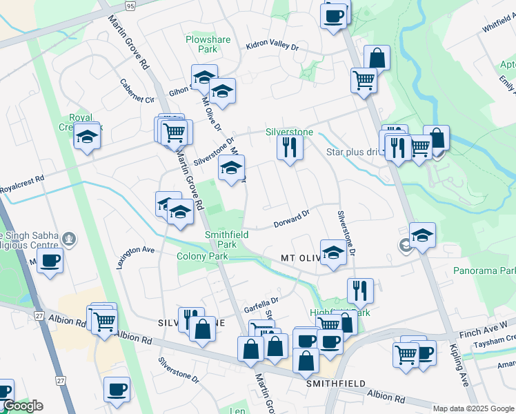 map of restaurants, bars, coffee shops, grocery stores, and more near in Toronto