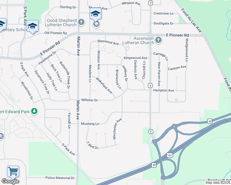 map of restaurants, bars, coffee shops, grocery stores, and more near 561 Wakefield Avenue in Fond du Lac