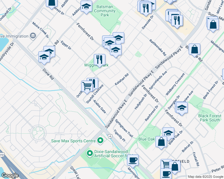 map of restaurants, bars, coffee shops, grocery stores, and more near in Brampton