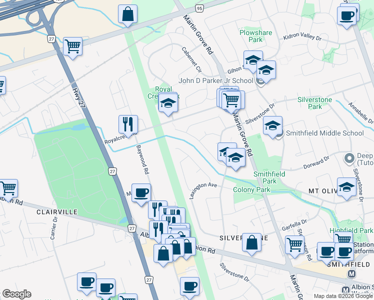 map of restaurants, bars, coffee shops, grocery stores, and more near in Toronto