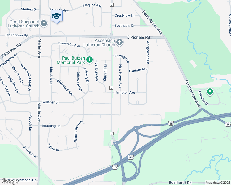 map of restaurants, bars, coffee shops, grocery stores, and more near 708 Hampton Avenue in Fond du Lac
