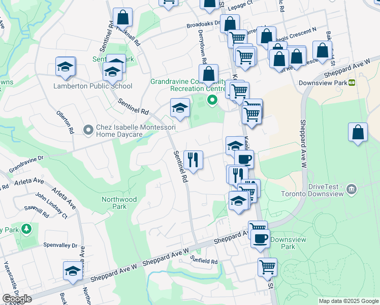 map of restaurants, bars, coffee shops, grocery stores, and more near 13 Fonthill Place in Toronto