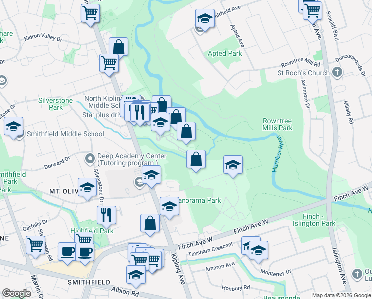 map of restaurants, bars, coffee shops, grocery stores, and more near in Toronto