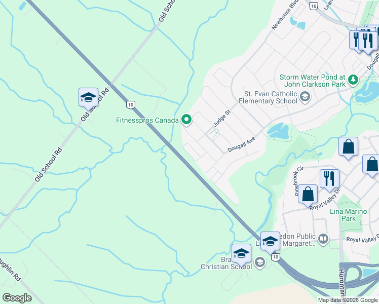 map of restaurants, bars, coffee shops, grocery stores, and more near 48 Lowes Hill Circle in Regional Municipality of Peel