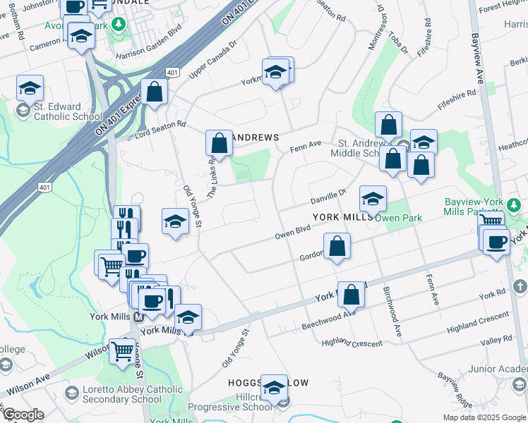 map of restaurants, bars, coffee shops, grocery stores, and more near in Toronto
