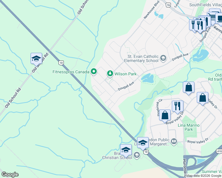 map of restaurants, bars, coffee shops, grocery stores, and more near 10 Pinedale Avenue in Caledon Village