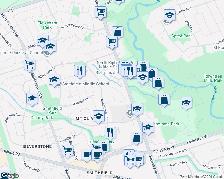 map of restaurants, bars, coffee shops, grocery stores, and more near in Toronto