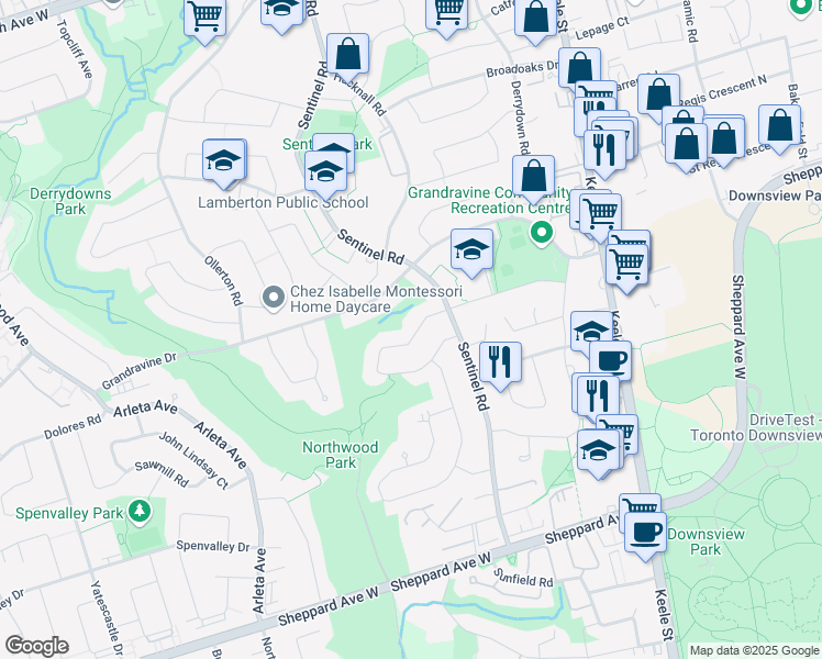 map of restaurants, bars, coffee shops, grocery stores, and more near 90 Stilecroft Drive in Toronto