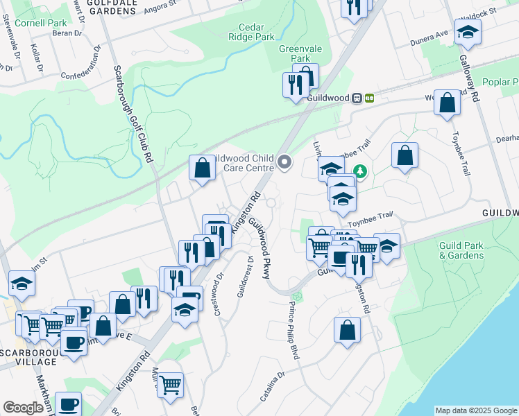 map of restaurants, bars, coffee shops, grocery stores, and more near in Toronto