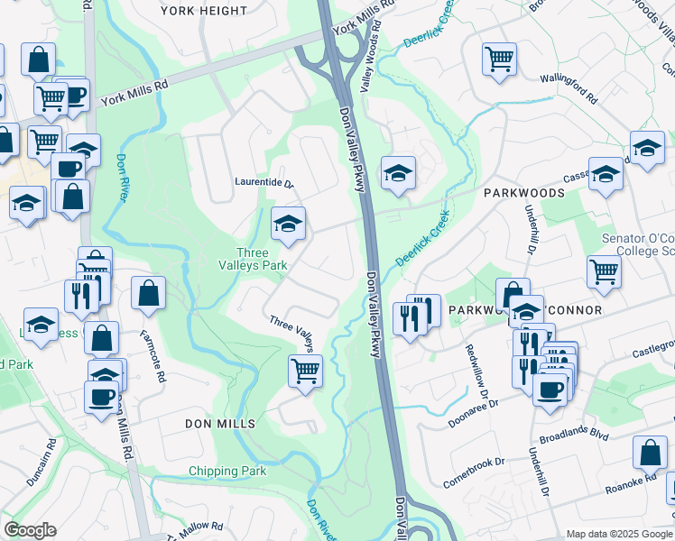 map of restaurants, bars, coffee shops, grocery stores, and more near in Toronto