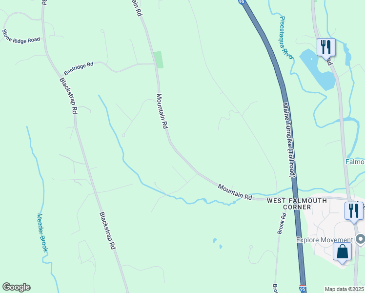 map of restaurants, bars, coffee shops, grocery stores, and more near 85 Mountain Road in Falmouth