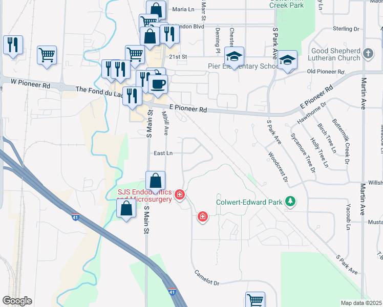 map of restaurants, bars, coffee shops, grocery stores, and more near 372 Southlake Circle in Fond du Lac