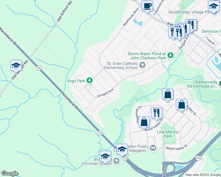 map of restaurants, bars, coffee shops, grocery stores, and more near 544 Dougall Avenue in Regional Municipality of Peel