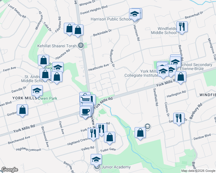 map of restaurants, bars, coffee shops, grocery stores, and more near 51 Sugar Mill Way in Toronto