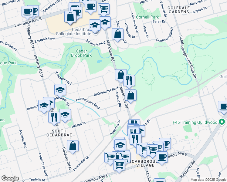 map of restaurants, bars, coffee shops, grocery stores, and more near in Toronto