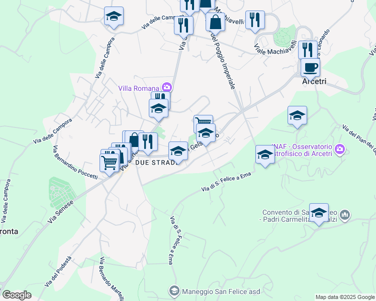 map of restaurants, bars, coffee shops, grocery stores, and more near 43 Via del Gelsomino in Firenze