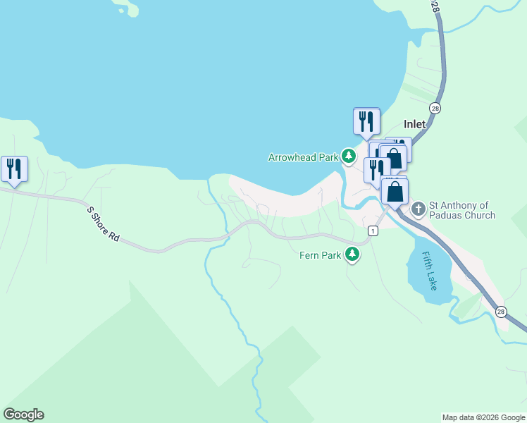 map of restaurants, bars, coffee shops, grocery stores, and more near 2 Neodack Shores in Inlet