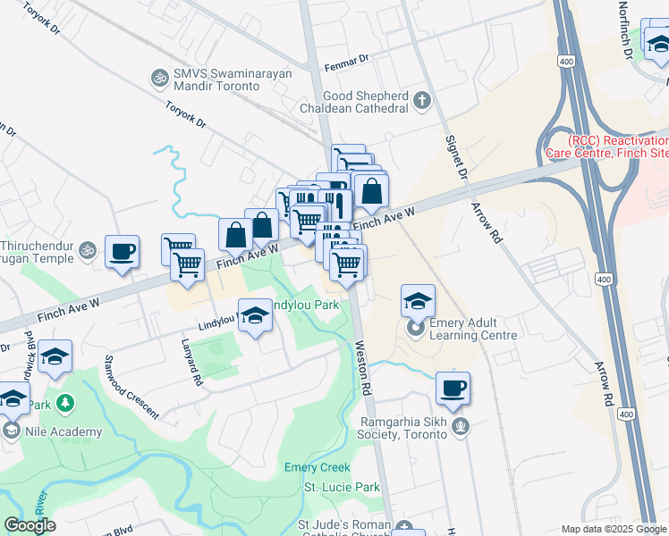 map of restaurants, bars, coffee shops, grocery stores, and more near in Toronto