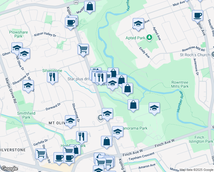 map of restaurants, bars, coffee shops, grocery stores, and more near in Toronto