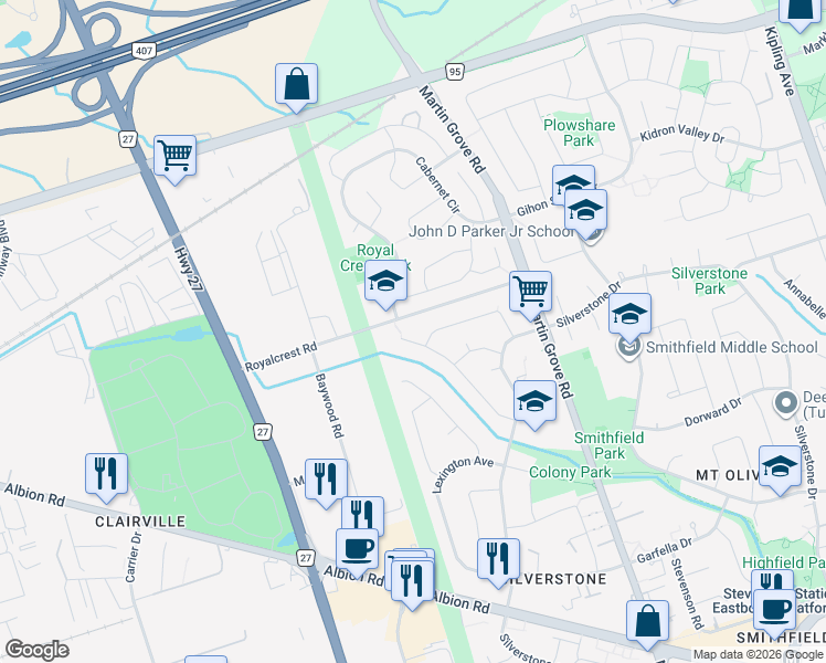 map of restaurants, bars, coffee shops, grocery stores, and more near in Toronto