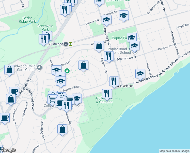 map of restaurants, bars, coffee shops, grocery stores, and more near 11 Regency Square in Toronto