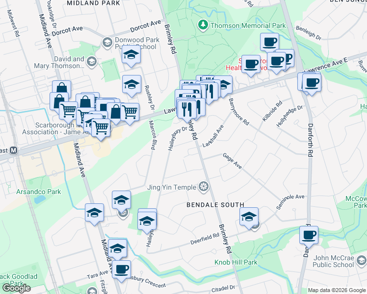 map of restaurants, bars, coffee shops, grocery stores, and more near in Toronto