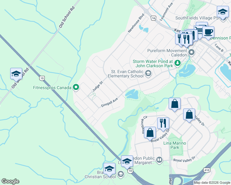 map of restaurants, bars, coffee shops, grocery stores, and more near 544 Dougall Avenue in Regional Municipality of Peel