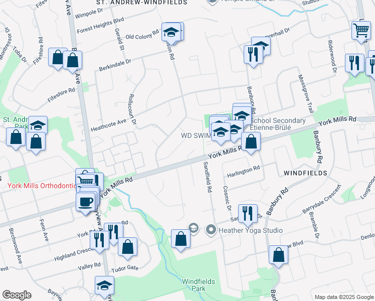 map of restaurants, bars, coffee shops, grocery stores, and more near 6 Kirtling Place in Toronto