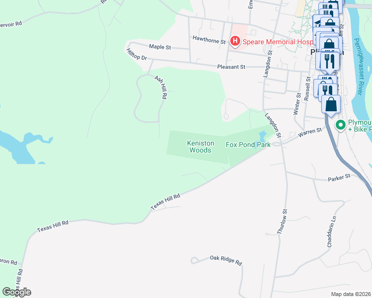 map of restaurants, bars, coffee shops, grocery stores, and more near 88 Texas Hill Road in Plymouth