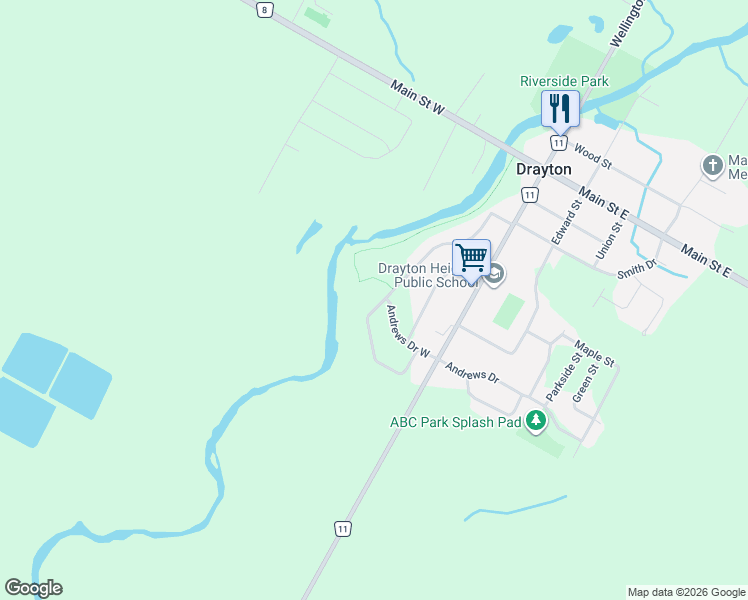 map of restaurants, bars, coffee shops, grocery stores, and more near 94 River Run Road in Drayton