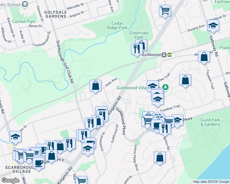 map of restaurants, bars, coffee shops, grocery stores, and more near in Toronto