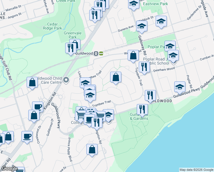 map of restaurants, bars, coffee shops, grocery stores, and more near 35 Somerdale Square in Toronto