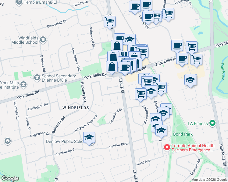 map of restaurants, bars, coffee shops, grocery stores, and more near in Toronto