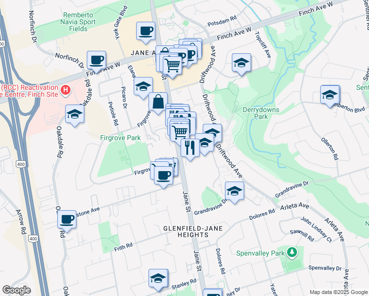 map of restaurants, bars, coffee shops, grocery stores, and more near in Toronto