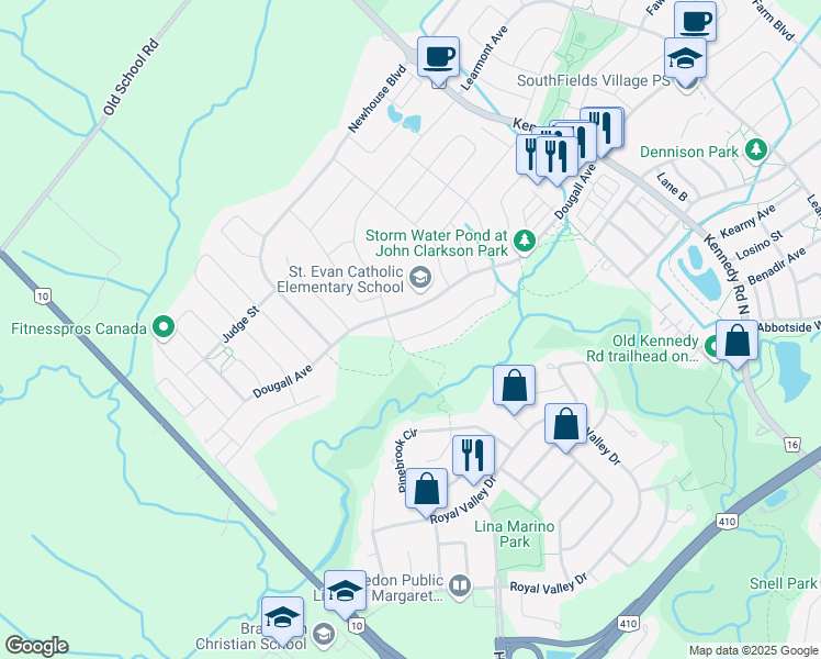 map of restaurants, bars, coffee shops, grocery stores, and more near 56 Valleybrook Crescent in Regional Municipality of Peel