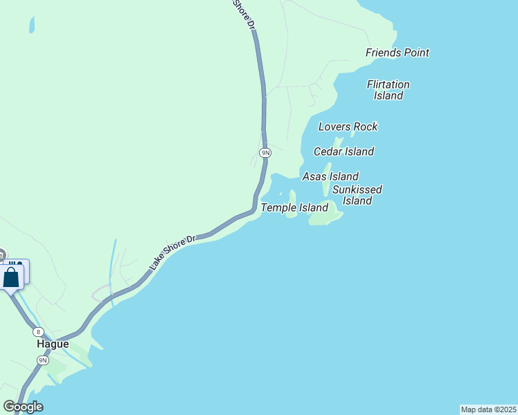 map of restaurants, bars, coffee shops, grocery stores, and more near 9250 Lake Shore Drive in Hague