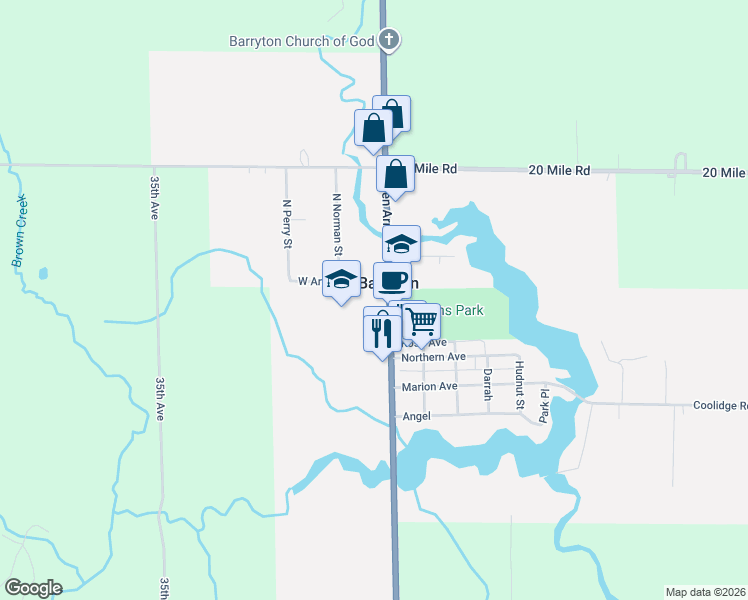 map of restaurants, bars, coffee shops, grocery stores, and more near in Barryton