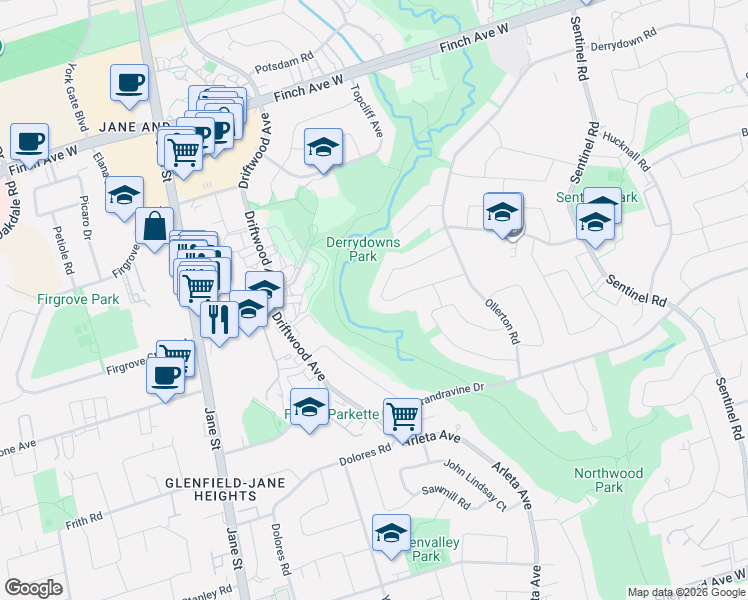 map of restaurants, bars, coffee shops, grocery stores, and more near 41 Keegan Crescent in Toronto