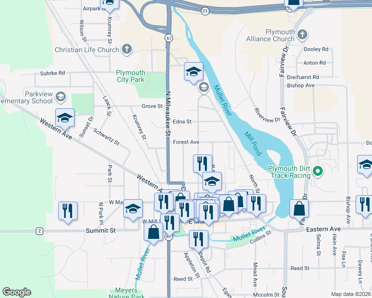 map of restaurants, bars, coffee shops, grocery stores, and more near 429 Caroline Street in Plymouth