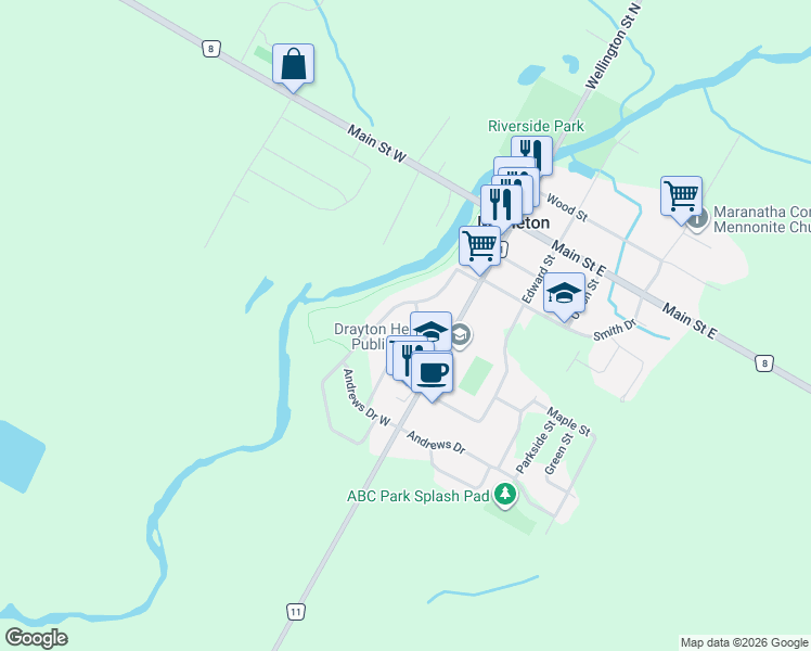 map of restaurants, bars, coffee shops, grocery stores, and more near 0050 Faith Drive in Mapleton