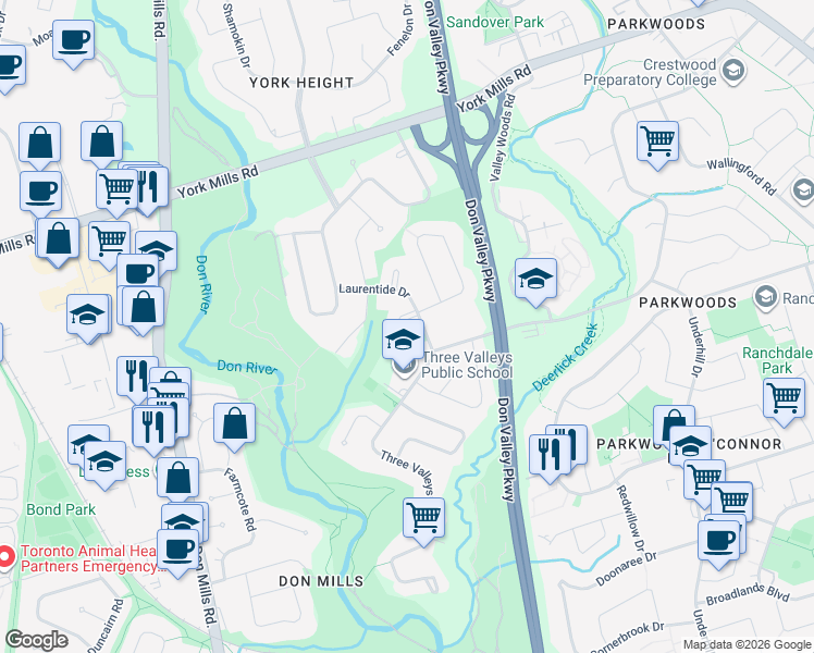 map of restaurants, bars, coffee shops, grocery stores, and more near in Toronto