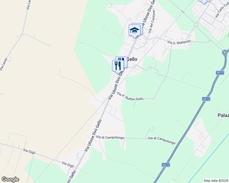 map of restaurants, bars, coffee shops, grocery stores, and more near 75A Via Ulisse Dini Gello in Gello