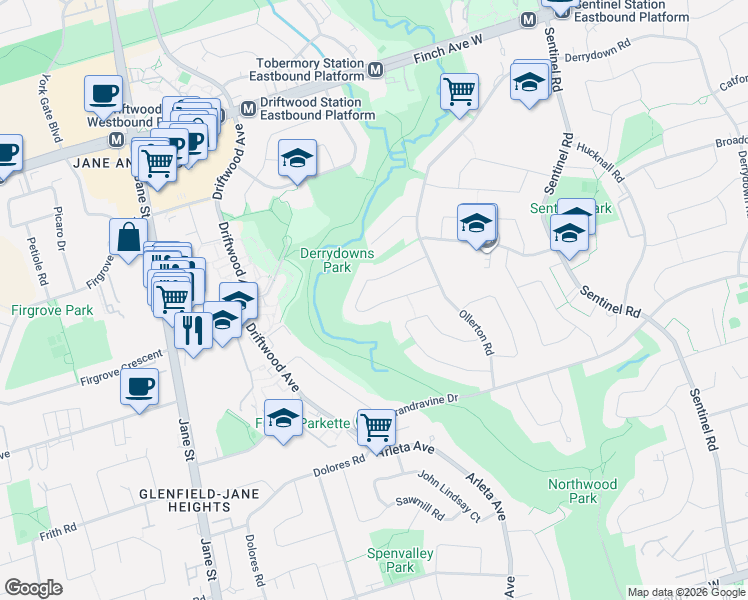 map of restaurants, bars, coffee shops, grocery stores, and more near 28 Keegan Crescent in Toronto
