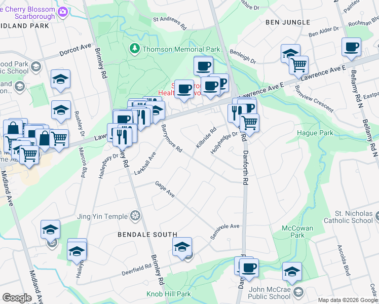 map of restaurants, bars, coffee shops, grocery stores, and more near in Toronto