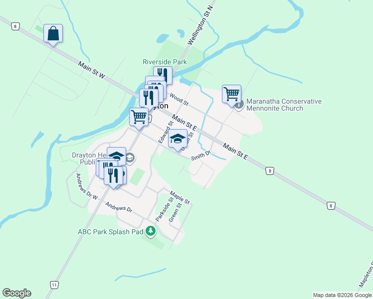 map of restaurants, bars, coffee shops, grocery stores, and more near 22 Smith Drive in Drayton