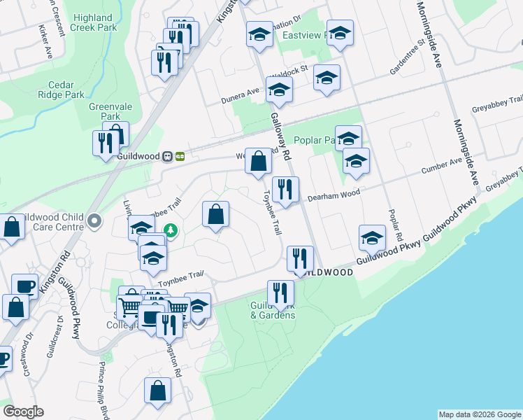 map of restaurants, bars, coffee shops, grocery stores, and more near in Toronto